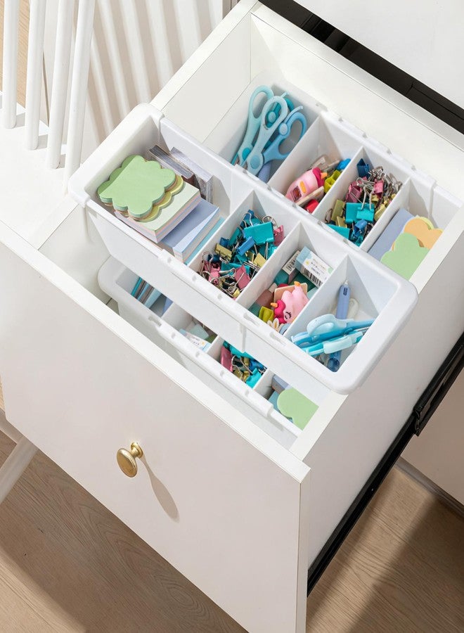 BrightRow 3 Pcs Expandable Drawer Organizer Bins Adjustable Deep Drawer Hanging Organizer Tray Expandable 11.4 to 18.1 Inches Plastic Dividers Storage for Office Bathroom Bedroom Kitchen Desk, White - Image 1